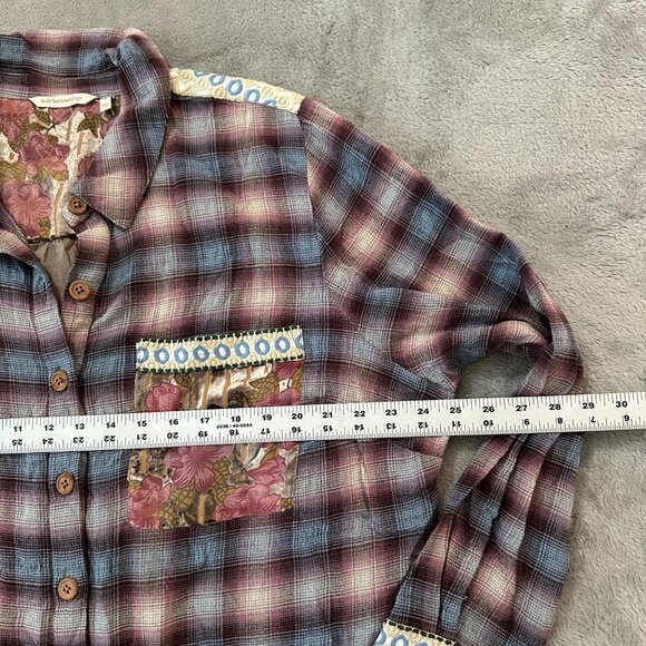 Soft Surroundings Rosebay Embroidered Velvet Floral Plaid Shirt 2X 2XL Blouse - Picture 6 of 8